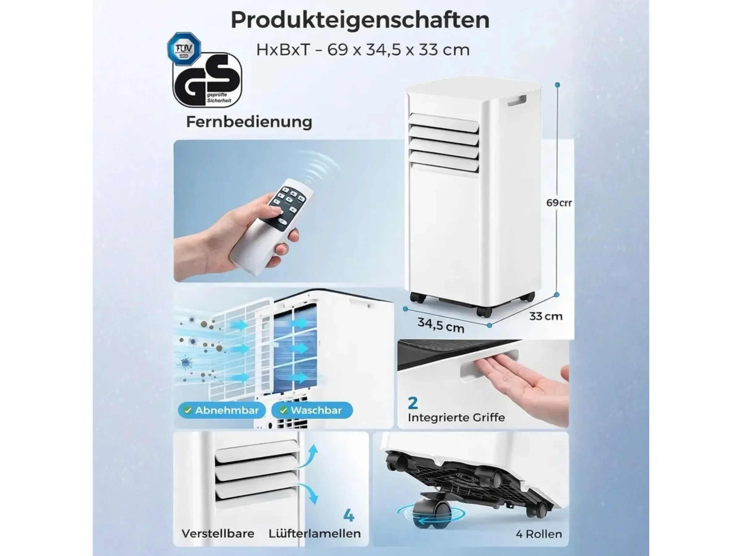 JUNG LIFEAIR mobiles Klimagerät 7000 BTU 2,0 kW 3in1 Luftentfeuchter