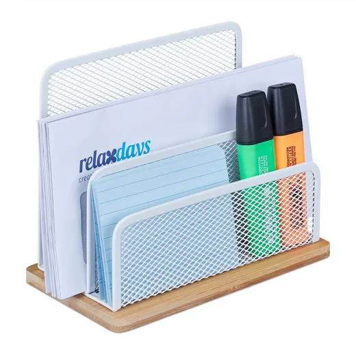 Relaxdays Briefablage aus Metall und Bambus Briefhalter