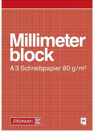 BRUNNEN Zeichenpapier Millimeterblock A3 80 g/qm 20 Blatt rotbraun