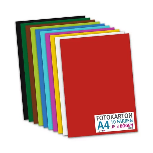 ITENGA Fotokarton Bastelkarton DIN A4 300 g/qm 30 Blatt 10 Farben