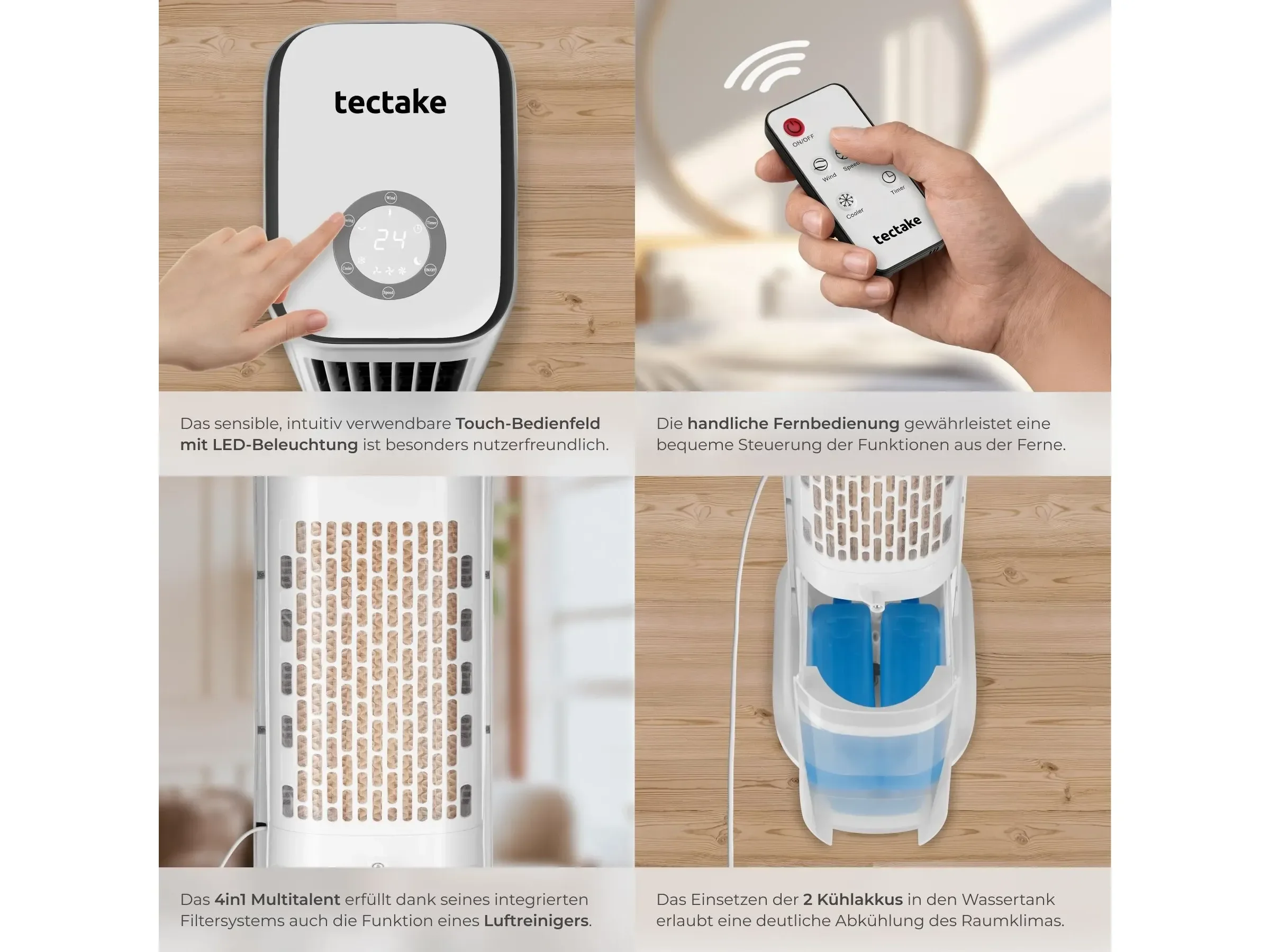 TECTAKE Luftkühler Alaska 4-in-1, 5 l Tank, 3 Modi, 3 Stufen, Weiß