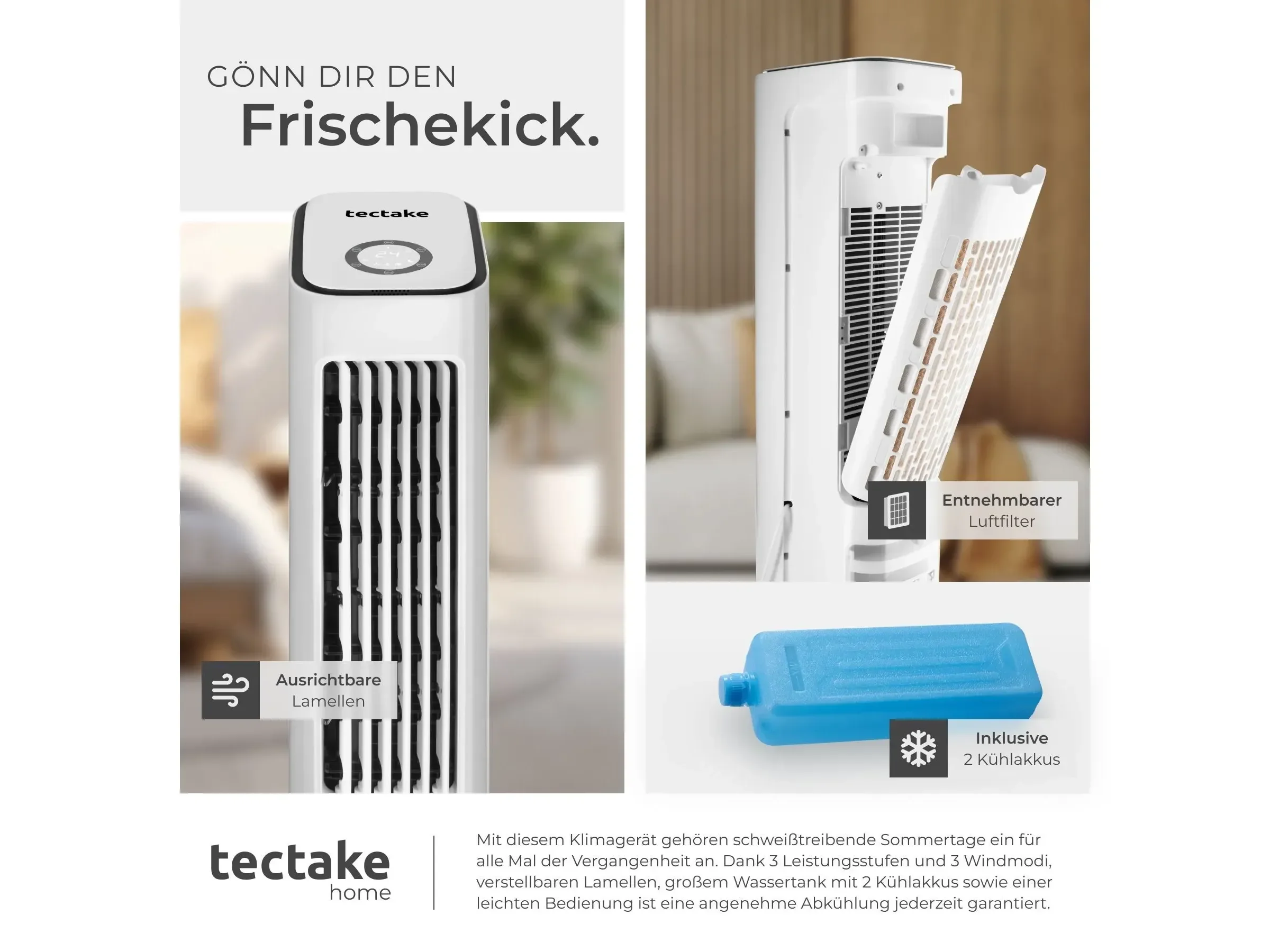 TECTAKE Luftkühler Alaska 4-in-1, 5 l Tank, 3 Modi, 3 Stufen, Weiß