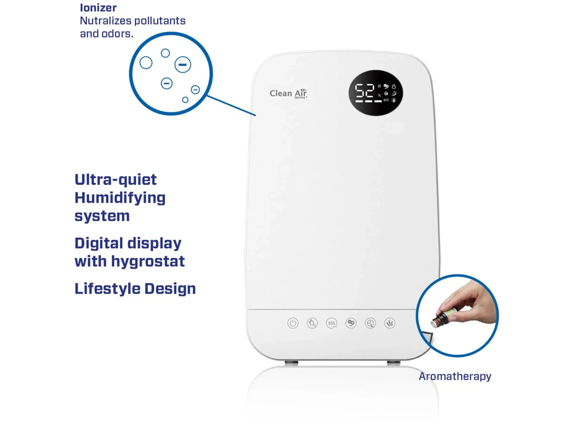 Clean Air Optima CA606W Luftbefeuchter 480 ml/h für Räume bis 65 m²