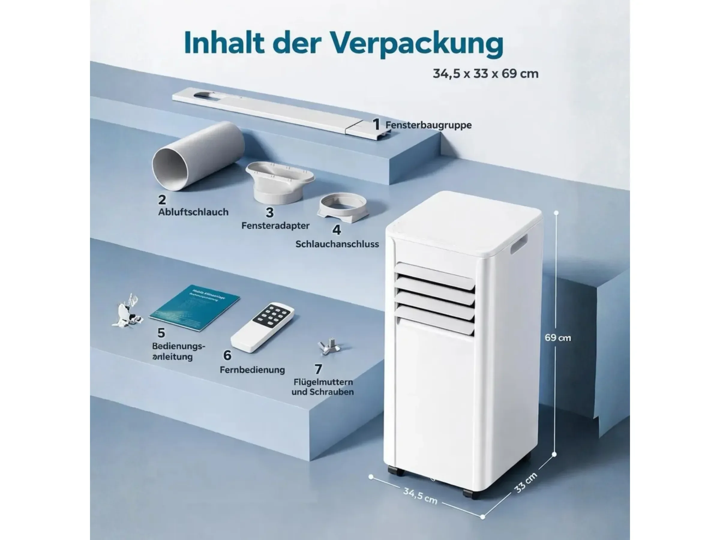 JUNG LIFEAIR mobiles Klimagerät 7000 BTU 2,0 kW 3in1 Luftentfeuchter