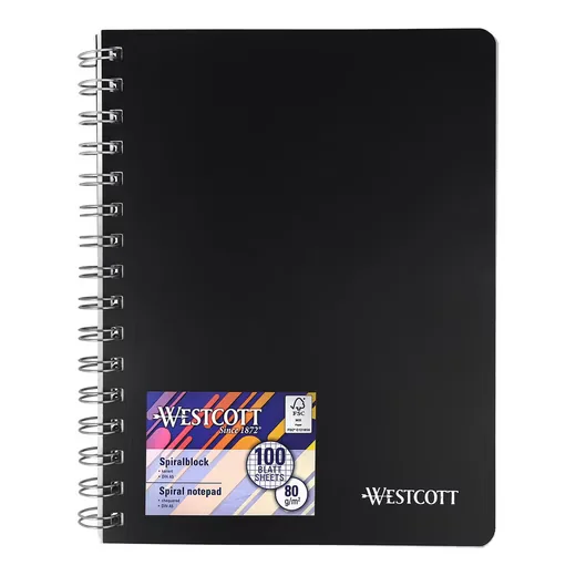 WESTCOTT Spiral-Notizbuch A5 kariert, 200 Seiten, perforiert