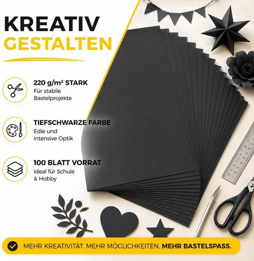 DIYTASTIC Bastelkarton 100 Blatt DIN A4 220 g m2 Tonkarton Tonpapier