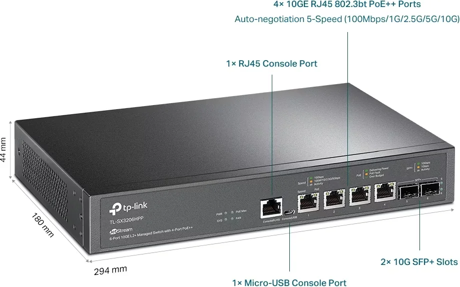 TP-Link TL-SX3206HPP 6-Port 10G PoE++ Switch mit 2x SFP+