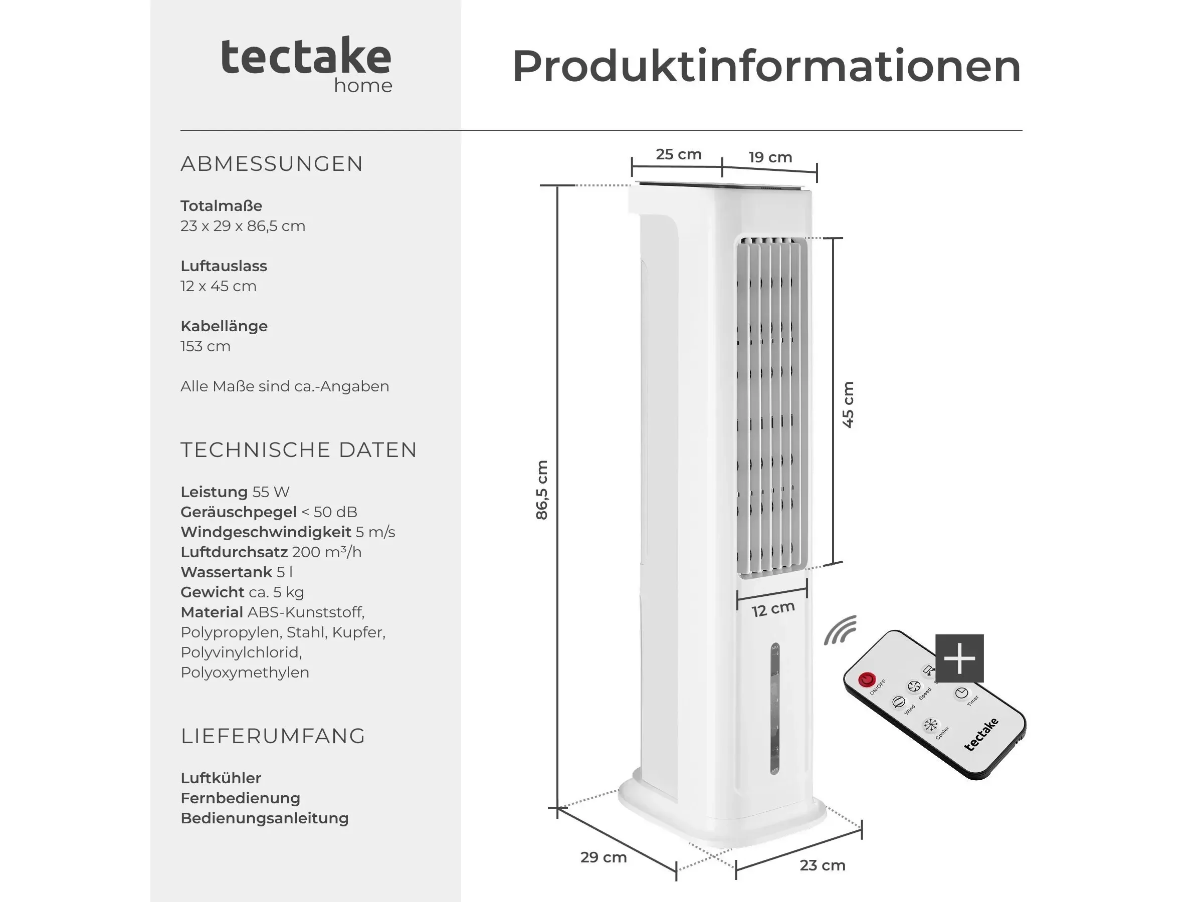 TECTAKE Luftkühler Alaska 4-in-1, 5 l Tank, 3 Modi, 3 Stufen, Weiß