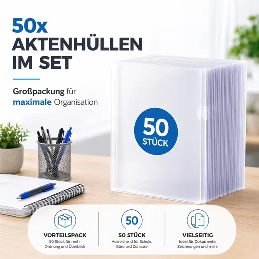 TK Gruppe Prospekthüllen A4 transparent 50 Stück seitlich offen