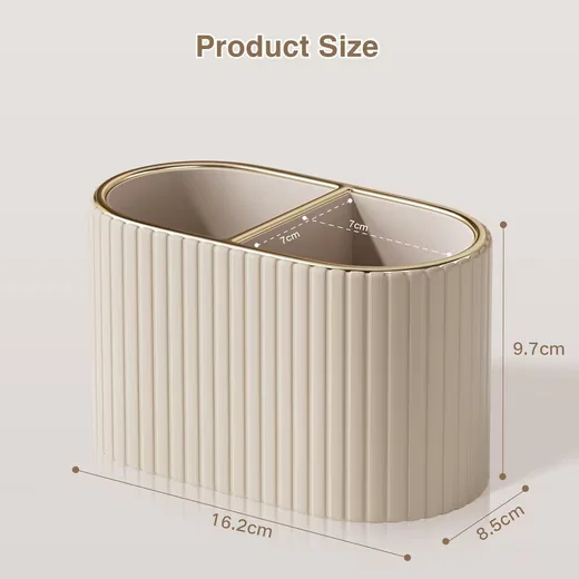 FELIXLEO Schreibtisch Stiftehalter oval PU-Leder, 2 Fächer, beige