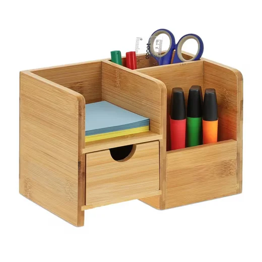 Relaxdays Schreibtisch Organizer aus Bambus Stiftehalter Ablage