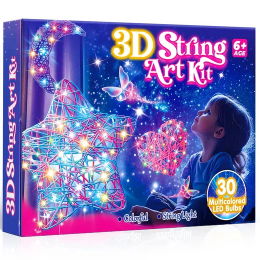 WOOTOY String Art Bastelset mit Lichterkette DIY 3D Fadenkunst