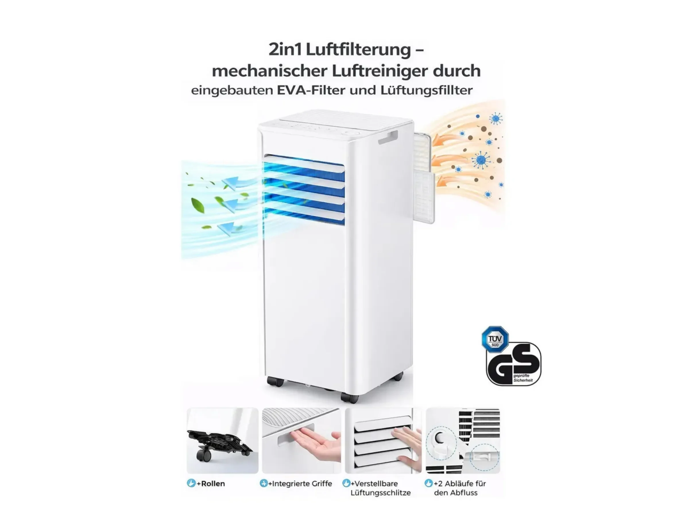 JUNG LIFEAIR mobiles Klimagerät 7000 BTU 2,0 kW 3in1 Luftentfeuchter