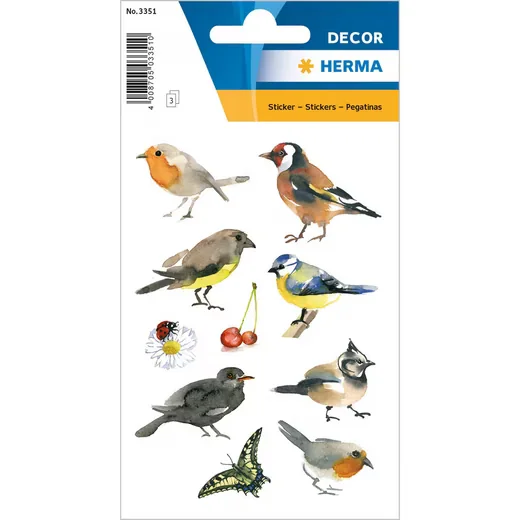 HERMA Decor Sticker Tiere Aquarell Vögel, 3 Blatt Aufkleber