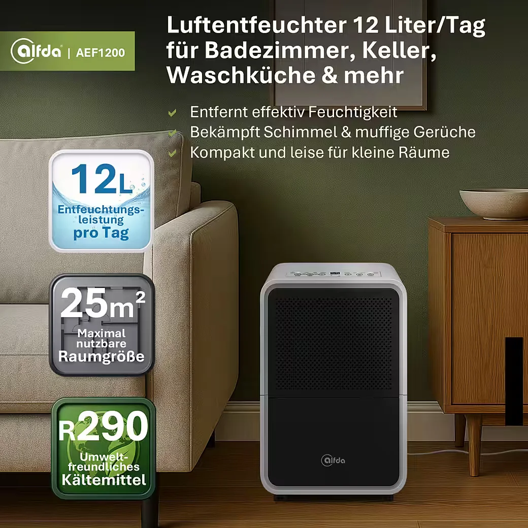 ALFDA Luftentfeuchter AEF1200 Raumentfeuchter für Keller und Wohnung