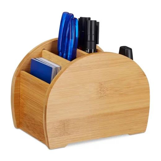 Relaxdays Stiftehalter Bambus Schreibtisch Organizer mit Fächern