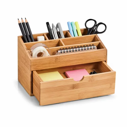 HAUSLEBEN Schreibtisch Organizer aus Bambus mit Schublade für Büro