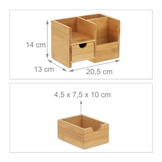 Relaxdays Schreibtisch Organizer aus Bambus Stiftehalter Ablage